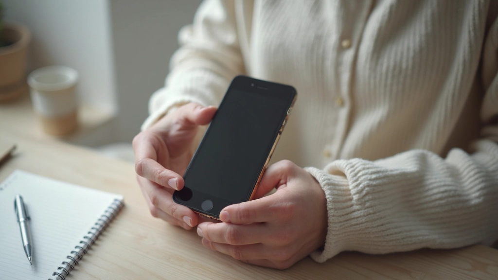 Close-up van handen met een telefoon en notitieboek met Nederlandse woorden